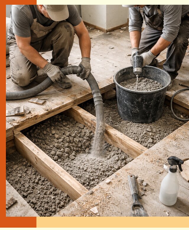 Заполнение пустот пола в Новочеркасске полиуретаном и пенополистиролом